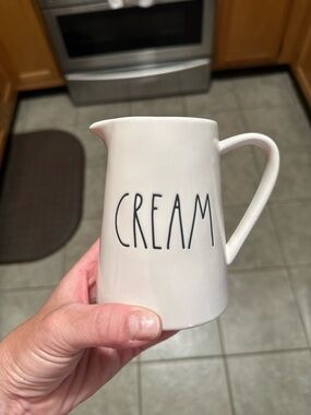 Rae Dunn White Ceramic Pitcher with CREAM Lettering